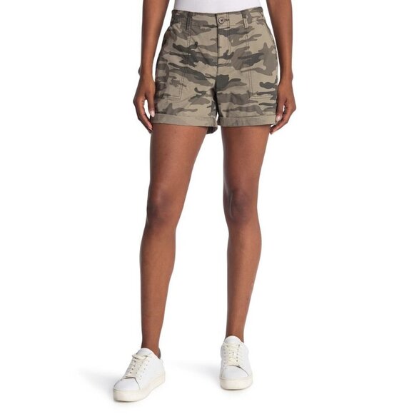 Sanctuary Womens Camo Cuffed Pockets Lightweight Roll Tab Chino Shorts Sz M New - Picture 1 of 8